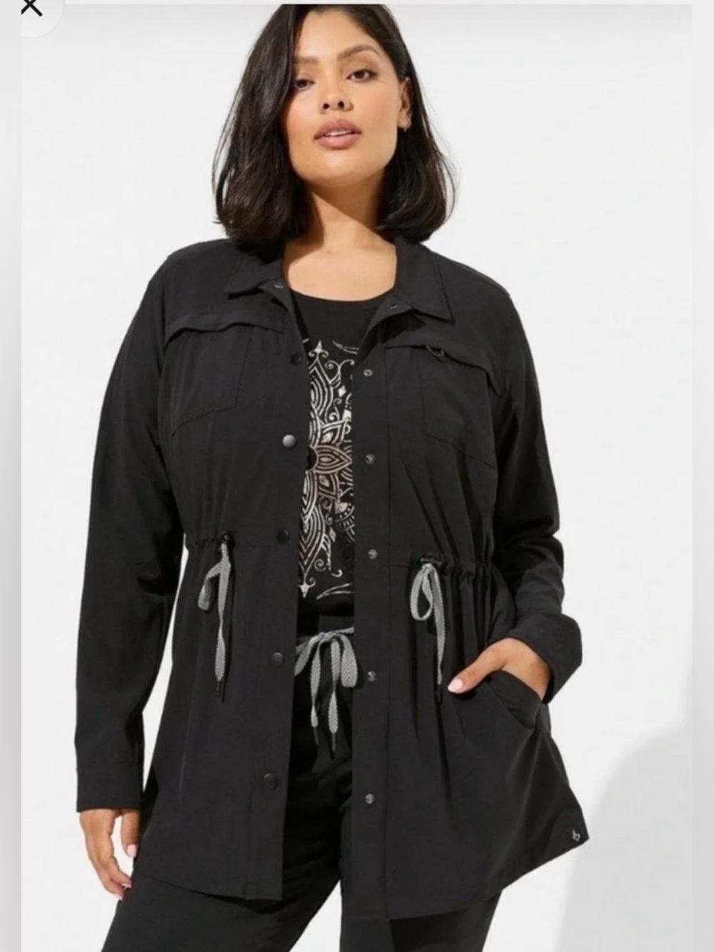 Torrid Black Happy Camper Stretch Woven Anorak Jacket